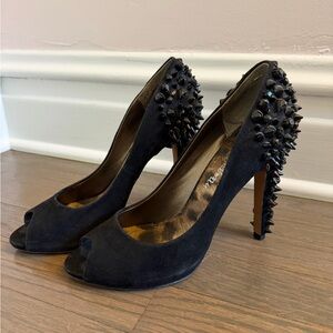 Sam Edelman Black Peep-Toe Studded Heels